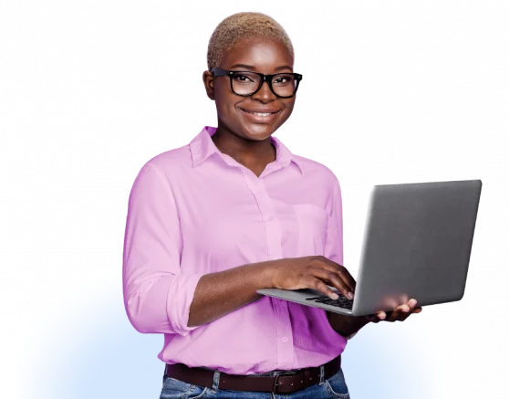 A woman holding a laptop